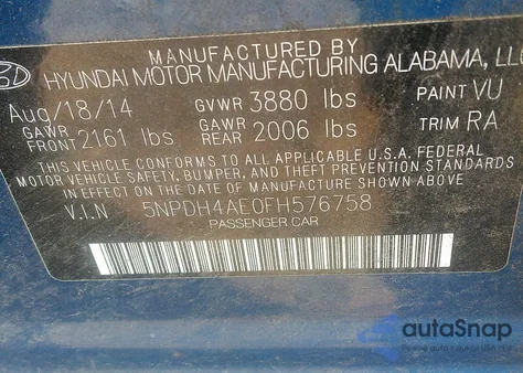 2015 Hyundai Elantra Limited from USA, damaged, VIN 5NPDH4AE0FH576758